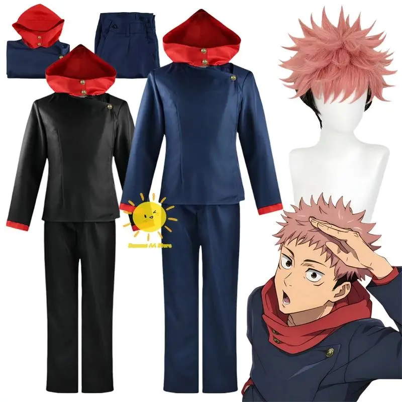 Anime Jujutsu Cosplay Kaisen Itadori Yuji Cosplay Costumes Navy Blue Black Uniform Itadori Yuji Halloween Carnival Cos Adult Men