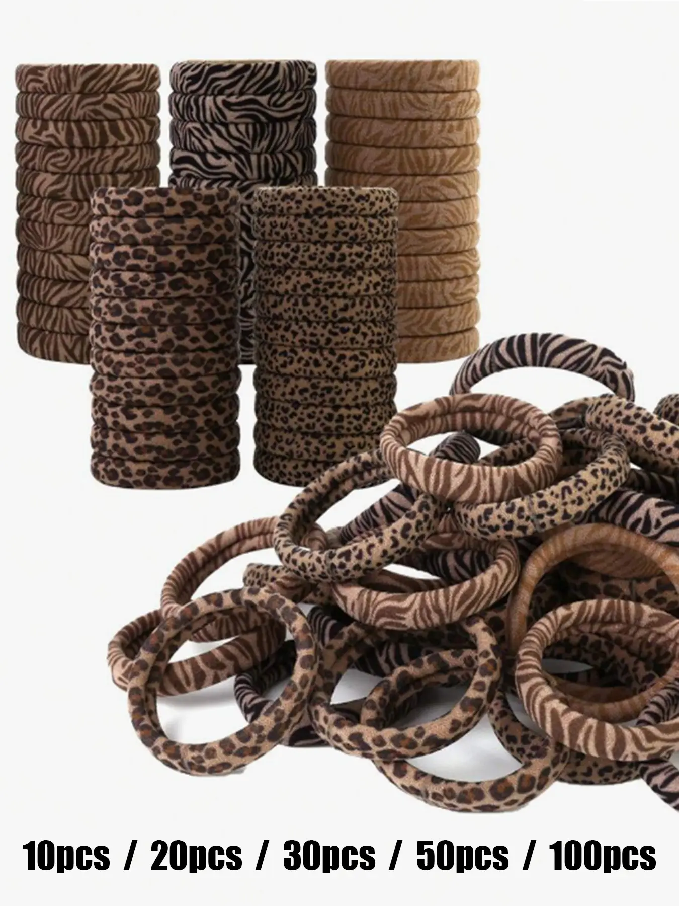 Women's Leopard Print Elastic Hair Bands, Soft Stretch Scrunchies for Thick Hair, Ponytail Holders, 2 Inch Diameter, 5 Colors Available, Hair Ties