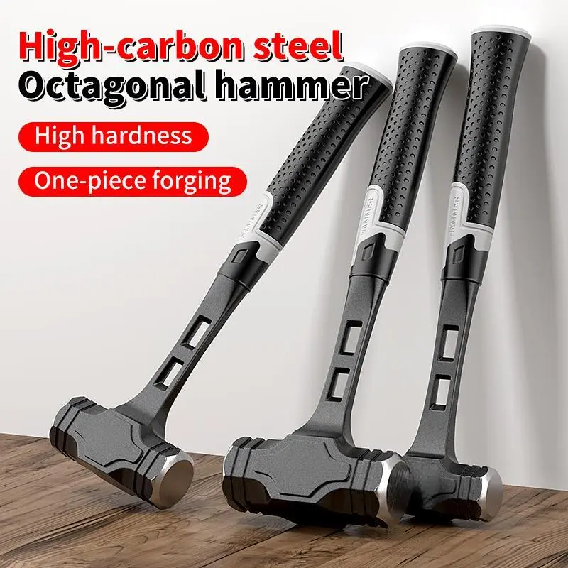 Heavy-Duty Octagonal Solid High-Carbon Steel Hammer - Non-Slip Comfortable Grip Handle, Handheld Tool for Home Improvement, Carpentry - Mens Gifts, Boyfriend Gifts Ideas, Stocking Stuffers with Solid Steel Durability and Strength, Hammer Head