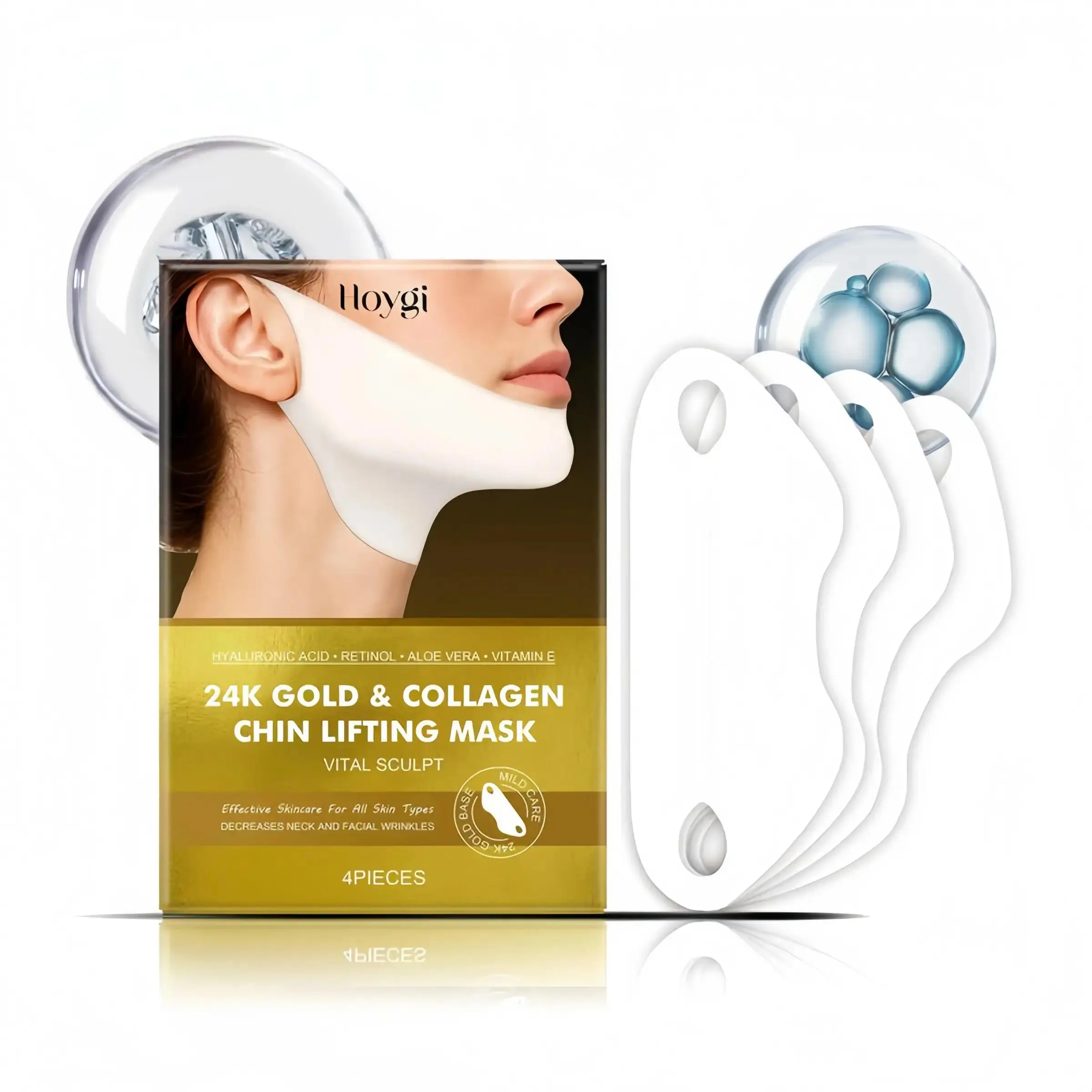Collagen Retinol Hyaluronic Acid Neck & Chin Mask, 4 Counts/box Nourishing Neck & Chin Lifting Masks, Hydrating Moisturizing Daily Skin Care Product for Women & Girls, Body Care, Neck Mask Firming Products, Moisture, Skin Types