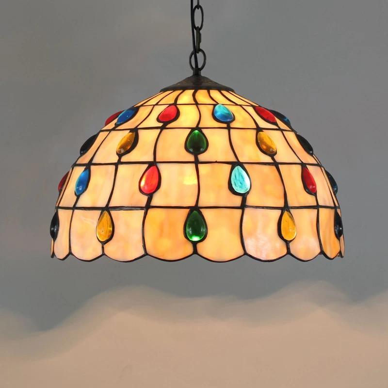 European-style vintage Tiffany colored glass bar restaurant chandelier creative country-style glass lantern