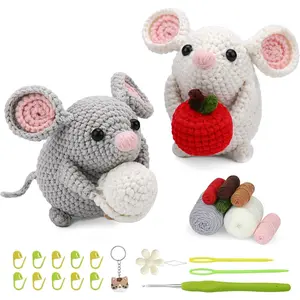 Beginners Crochet Kit, Amigurumi Crocheting  Kits w Step-by-Step Video Tutorials, Crochet Starter Kit Knitting Starter Pack for Adults Beginners, 2 Hamster Family (40%+ Yarn Content)
