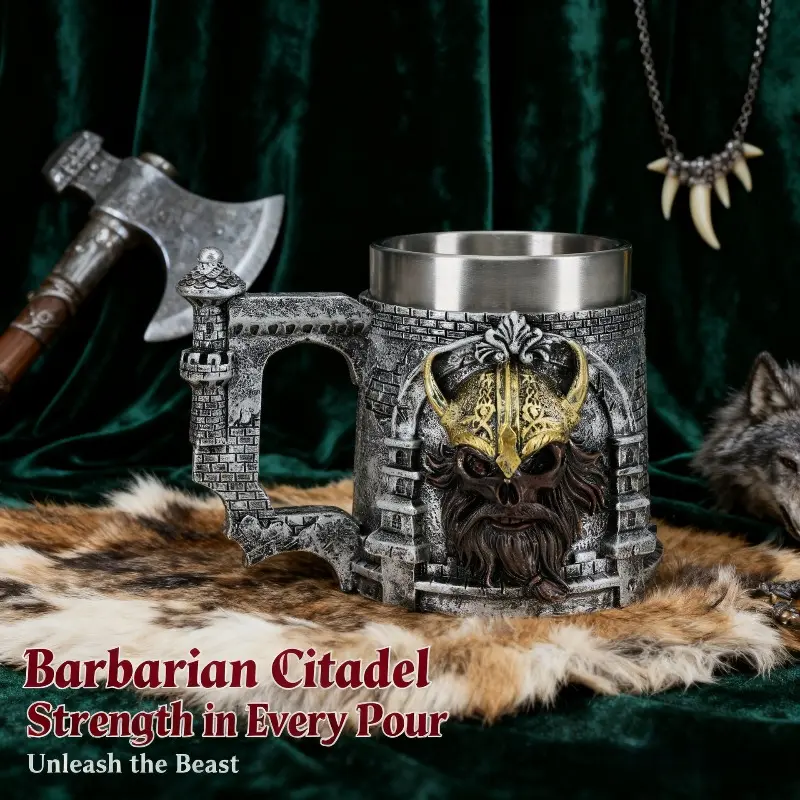 Medieval Vintage Viking Viking Castle Beer Mug 3D Stereo Resin Stainless Steel Coffee Mug Ornament