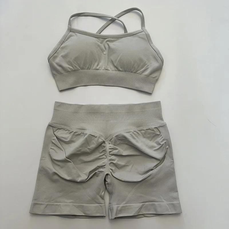 With Logo) DFYFN Yoga Fitness  Women's Seamless Yoga  2-Piece   Backless  Bra Butt-Lifting Shorts Workout Clothes Halter Crop Top Set Tie-Dye Cross Pattern Hoodie sports tracksuits men wrestling suits Men's Velour Patchwork Two-Piece summer thermal track