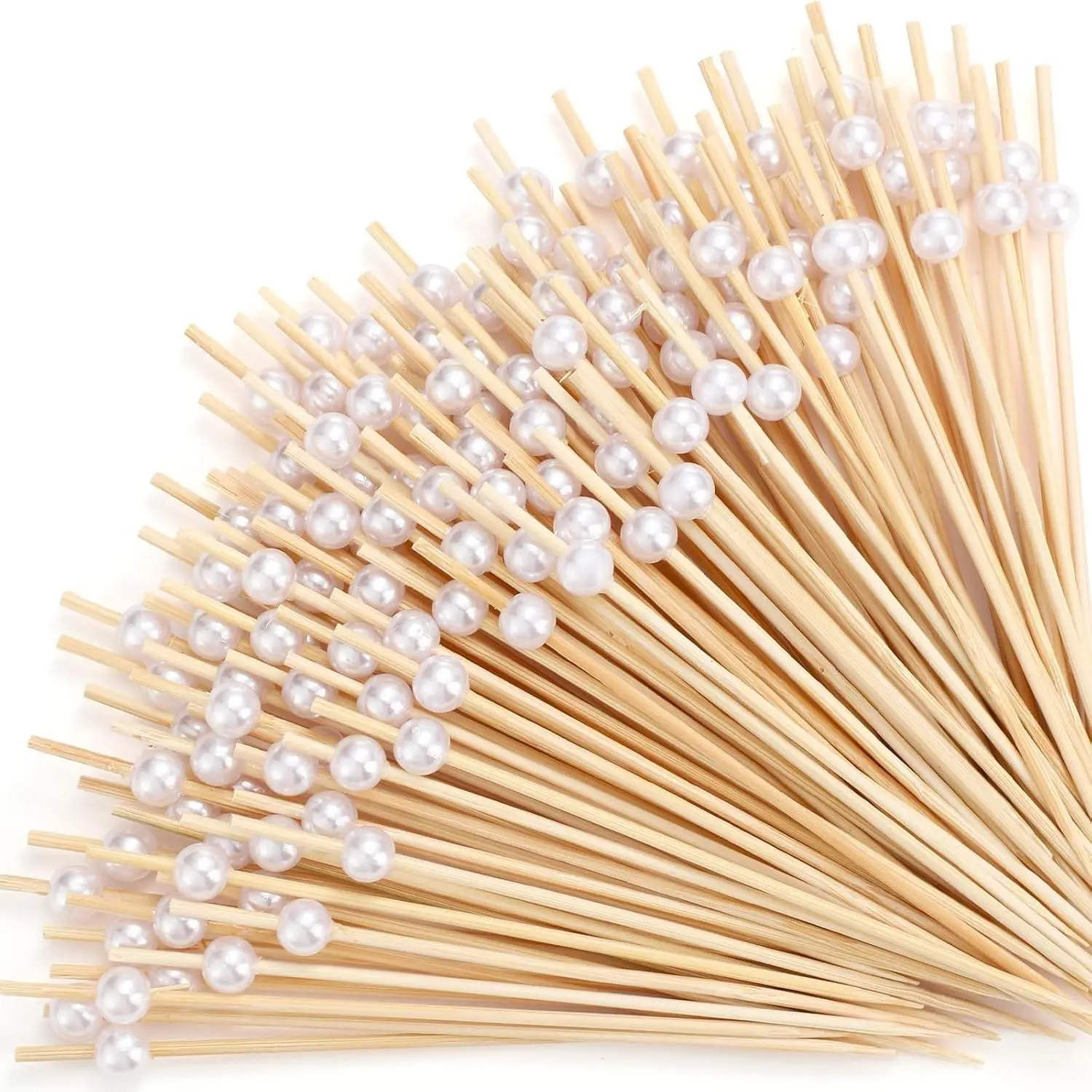 Reallnaive 600 Pcs Pearl Cocktail Picks 4.7 Inch, White | Long Appetizer Skewer, Fancy Toothpick, Bamboo Stick, for Fruit Drink Food, Wedding Bridal Shower Charcuterie Decor Accessory