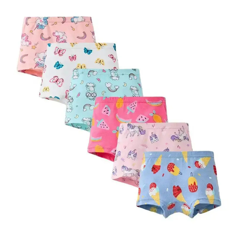Girls' Cotton Underwear 6-Pack - Kids' Fashion Daily Wear, Soft Skin-Friendly Breathable Fabric, Elastic Fit, Non-Constricting Comfort, Prop 65 Safe, Everyday