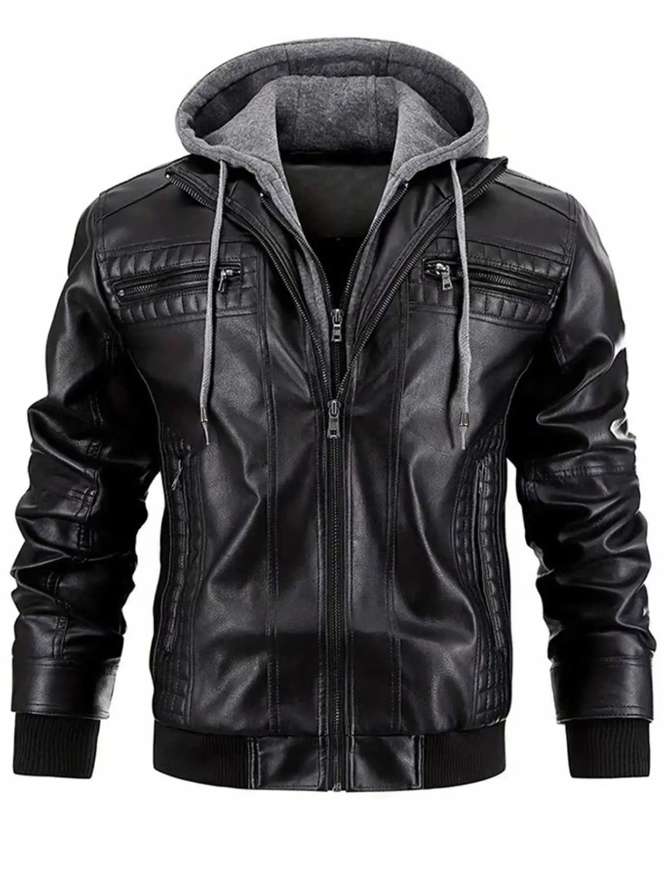 New Men's Hooded PU Leather Jacket, Short Motorcycle Style, Classic Design, Durable and Fashionable, Casual Outerwear for Men
