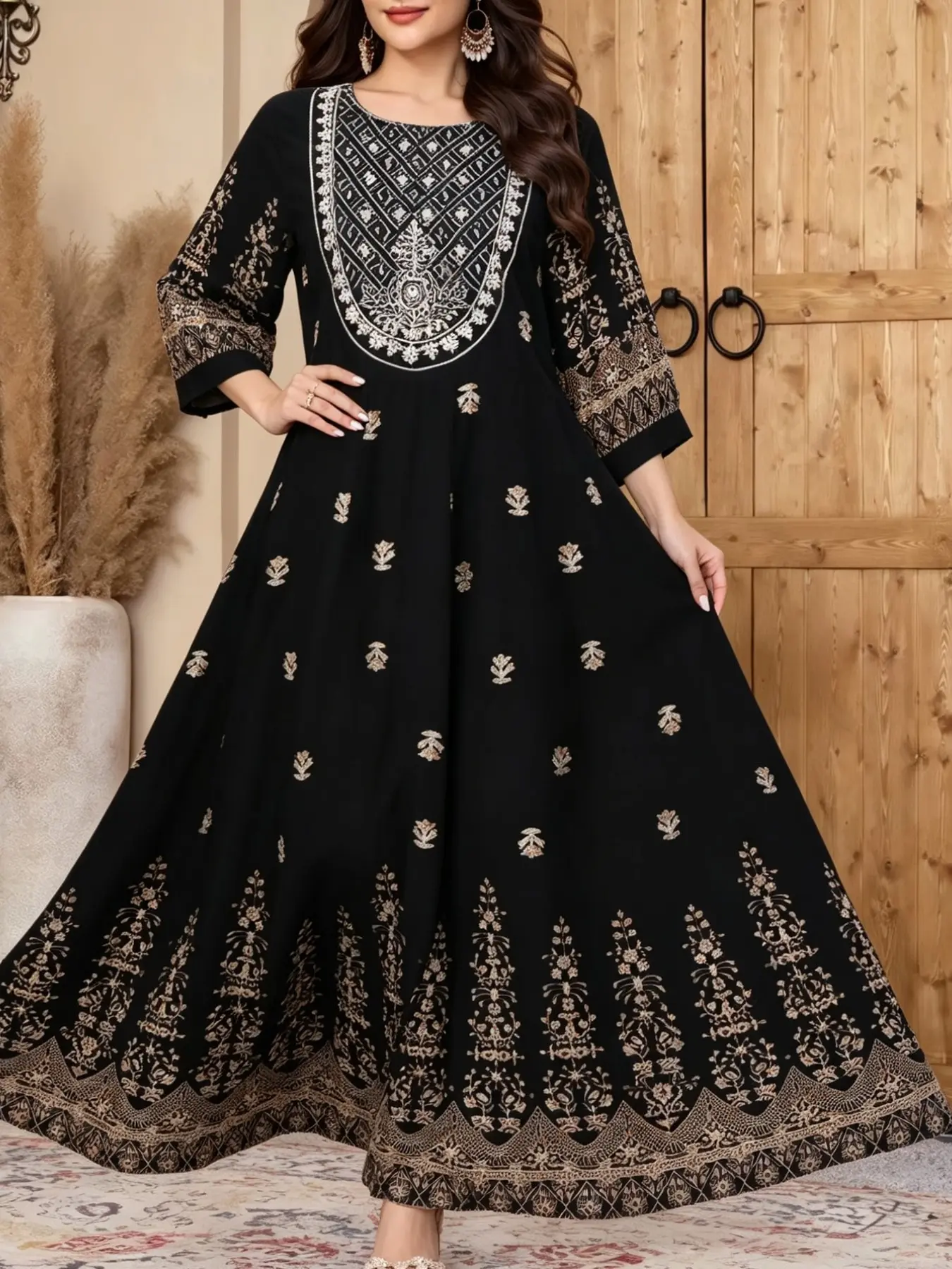 Women's Bohemian Heavy Embroidery Elegant Dress, Formal & Casual Kofta, Perfect for Special Occasions, Stylish Women's Clothing