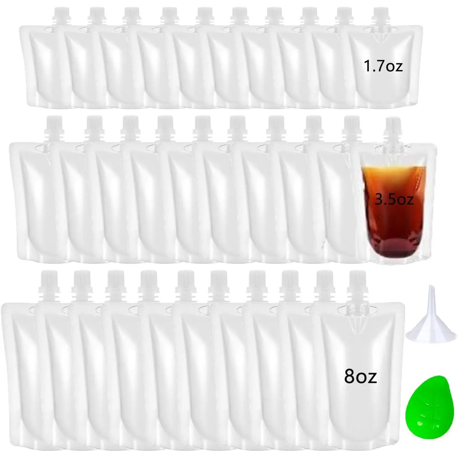 30 Pack  Pouches with Screw  Cap Disposable Drink Pouches Beverage Bags 1.7OZ 3.5OZ 8OZ Portion Juice Pouch Carrier Smoothie Bag for Freezer Travel Events Homemade Drinks Refrigerator
