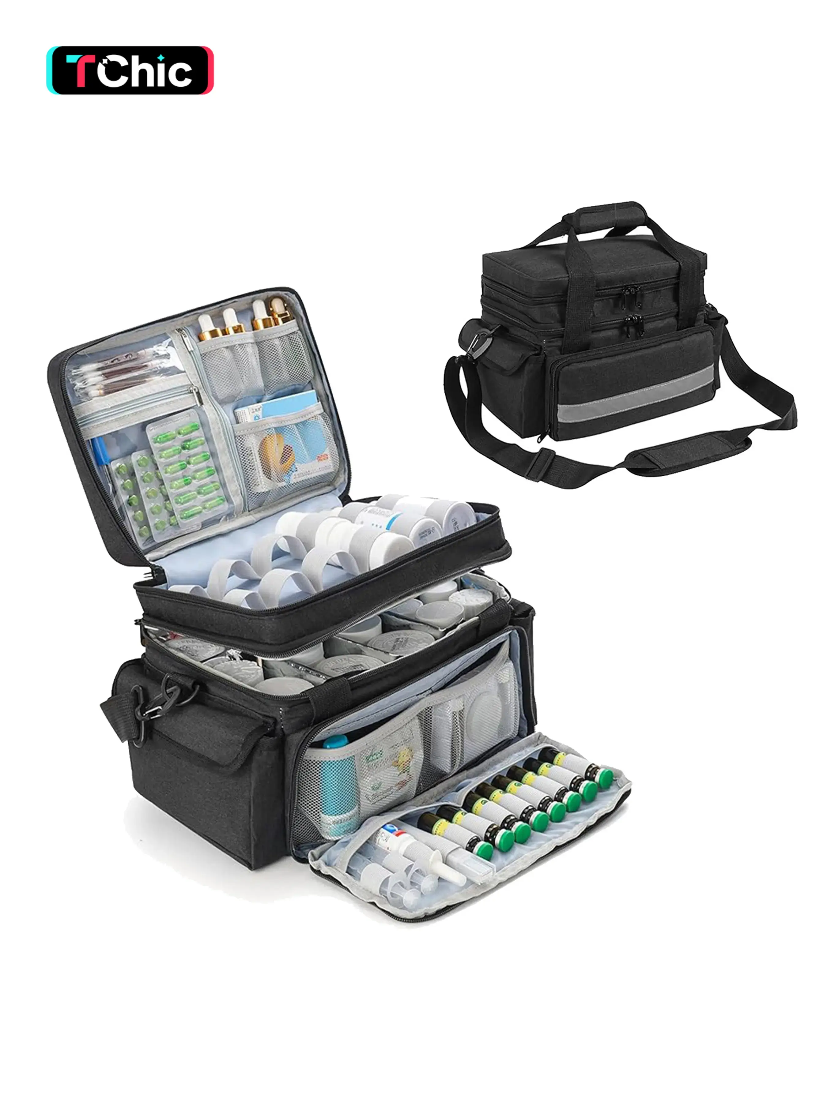 Portable Empty Medicine Storage Bag, Double Layer Medicine Travel Bag with Adjustable Divider, Emergency Medicine Bag for Home & Travel, Medical Bag, Emergency Gear, Emergency Supplies