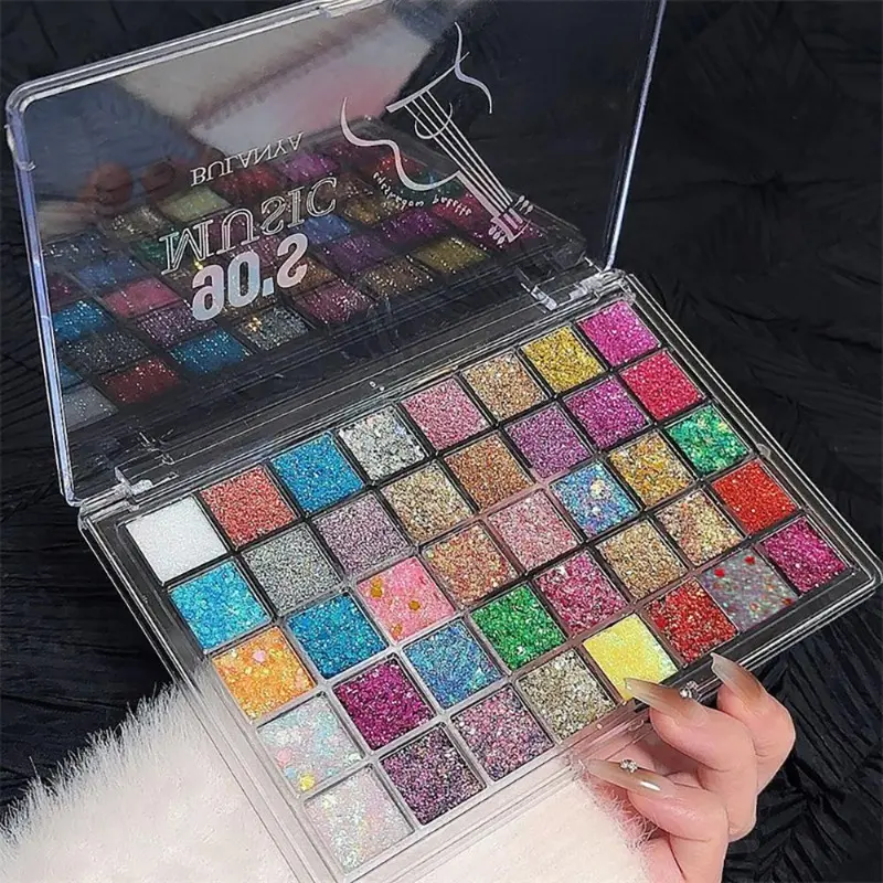 Y2K girl 40-color ultra-glitter Sparkly Shimmer eyeshadow palette, Shimmering Eyeshadow Palette, full range of luminous fine glitters & chunky flakes, blendable shiny pigment for bold eye makeup at festivals, night raves and themed parties
