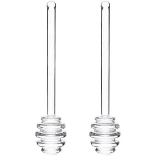 2 count Transparent 6" Glass  Sticks Stirring Sticks Server Honey Spoon Dipper Stirrer Honey Wand for Honey Pot Jar Containers Honey Dispense Drizzle,  and Kitchen