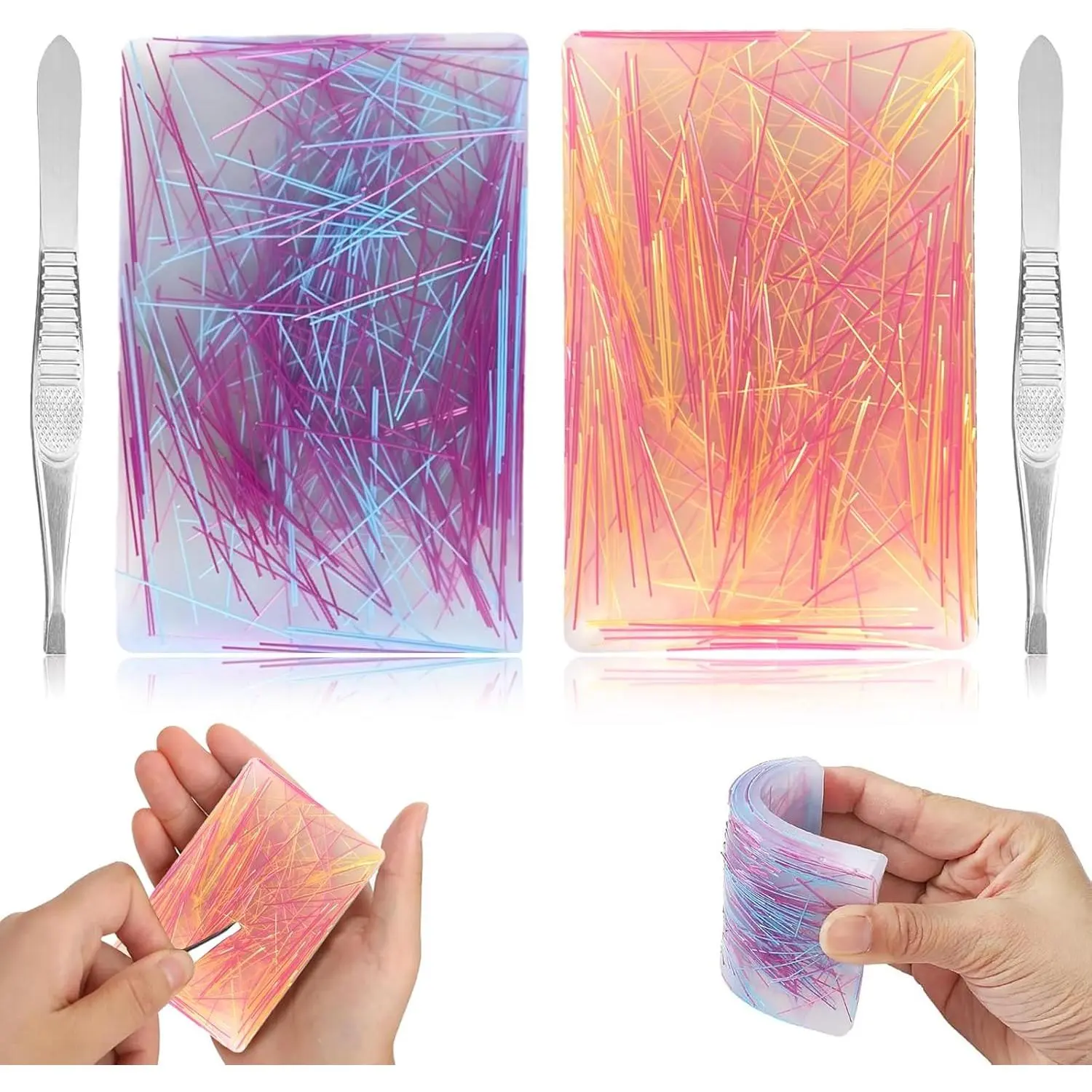 3Pcs Skin Picking Fidget Toys, Sensory Picky Pad with Tweezer, Portable Pimple Popper Toy for Adults, Hair Pulling Fidget Toy for Anxiety, Dermatillomania & Trichotillomania (Blue Purple+Pink Yellow)