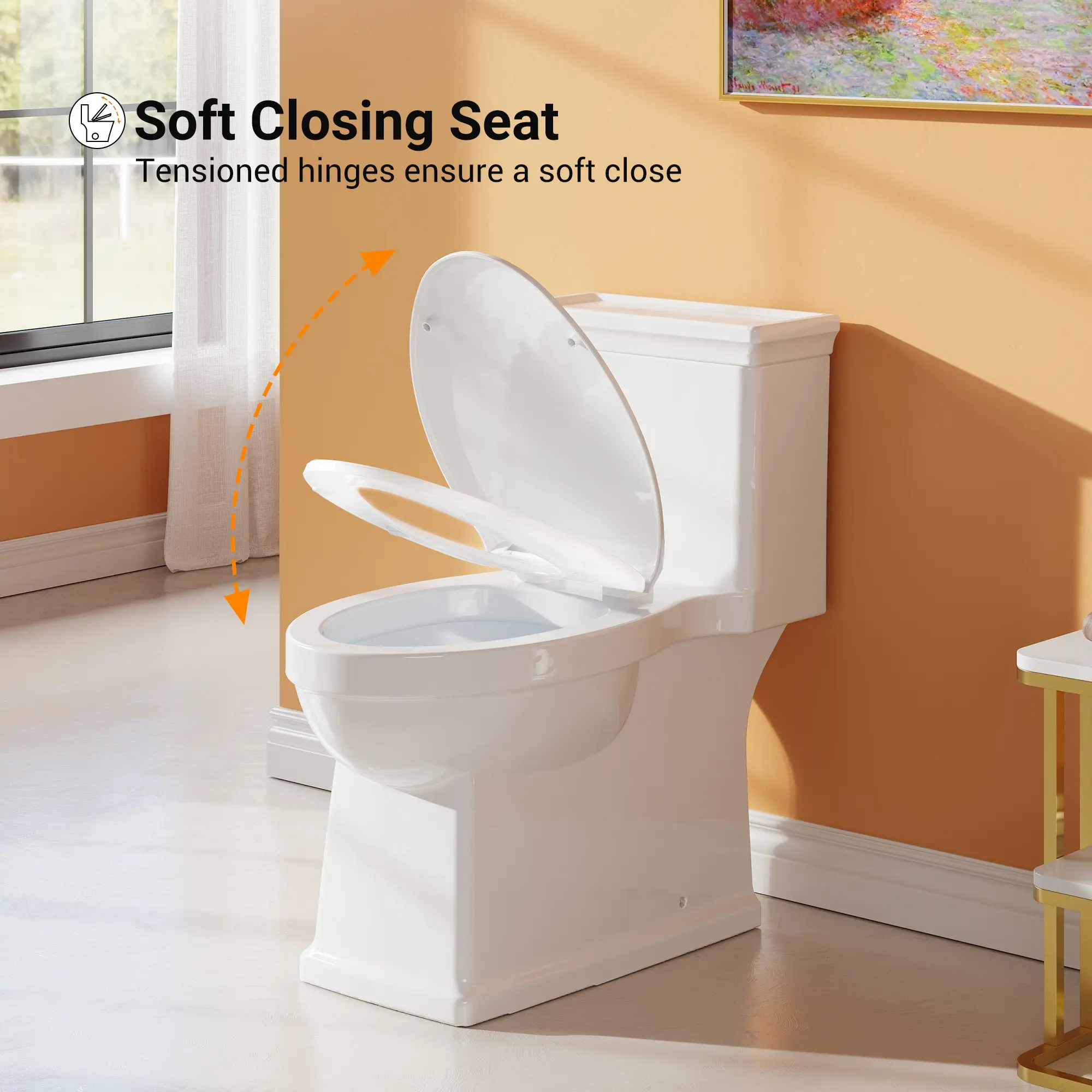 Elongated 1-Piece Commercial White Ceramic Toilet, 12" Rough-In, 15-16" Comfort Height, 0.8/1.28 GPF Dual Flush, Powerful High-Efficiency Flush, Soft-Close Seat, Compact Bowl for Bathrooms