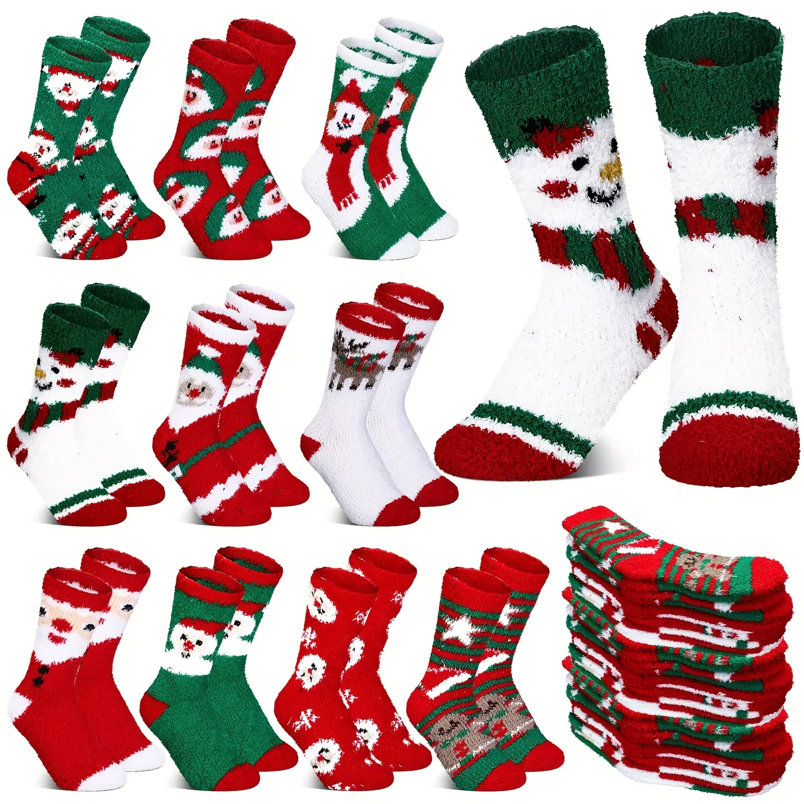 5/10/20 Pairs Fuzzy Christmas Winter Socks In Bulk Colorful Cozy Fluffy Warm Men Women Unisex Socks for Cold Weather Xmas Gifts Women's Calf Socks