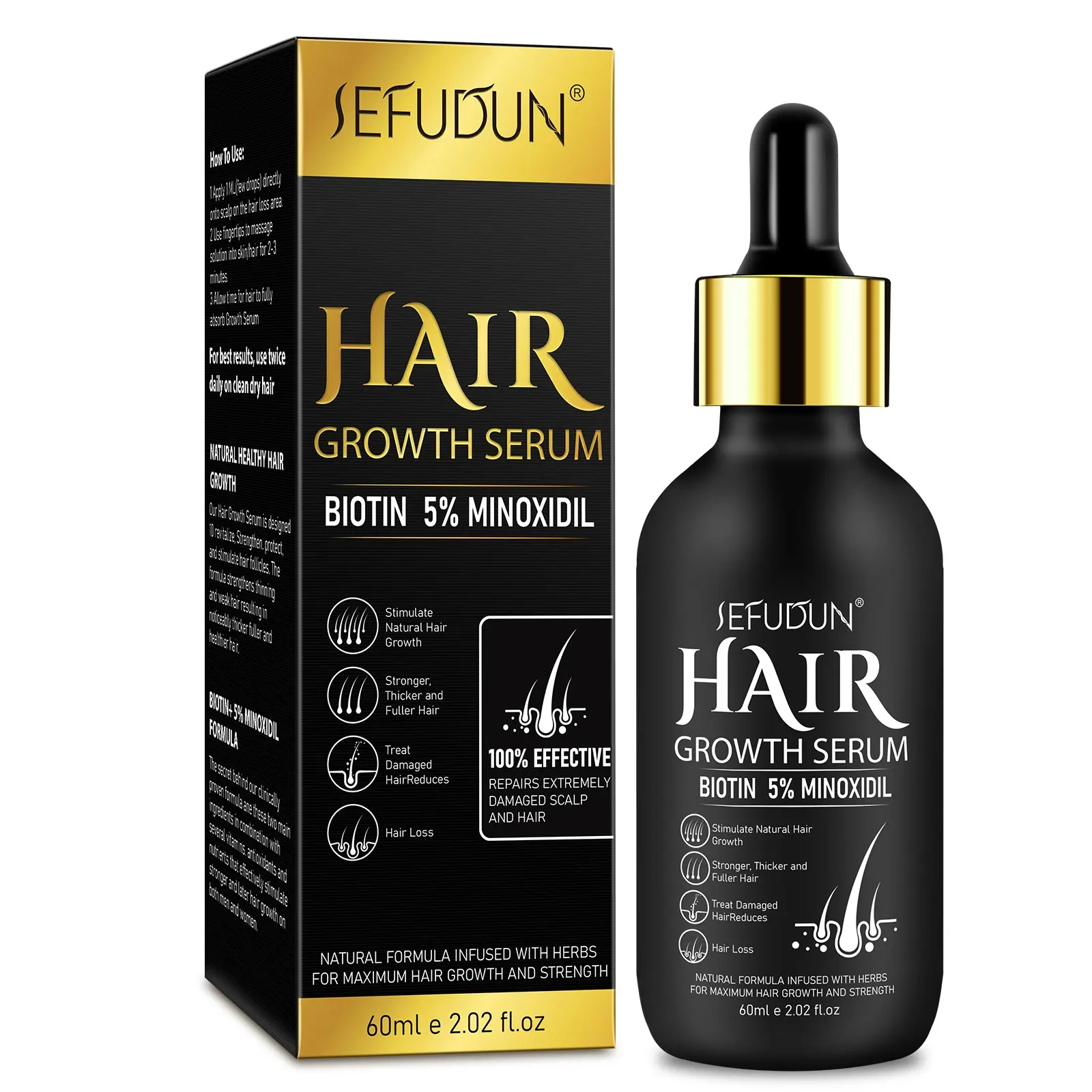 Sefudun Scalp Care Essence, 60ML with Dropper, Contains Biotin and 5% Minoxidil, Nourishes Scalp, Promotes Healthy Hair, Ideal for Thin Hair, Hair Growth Products