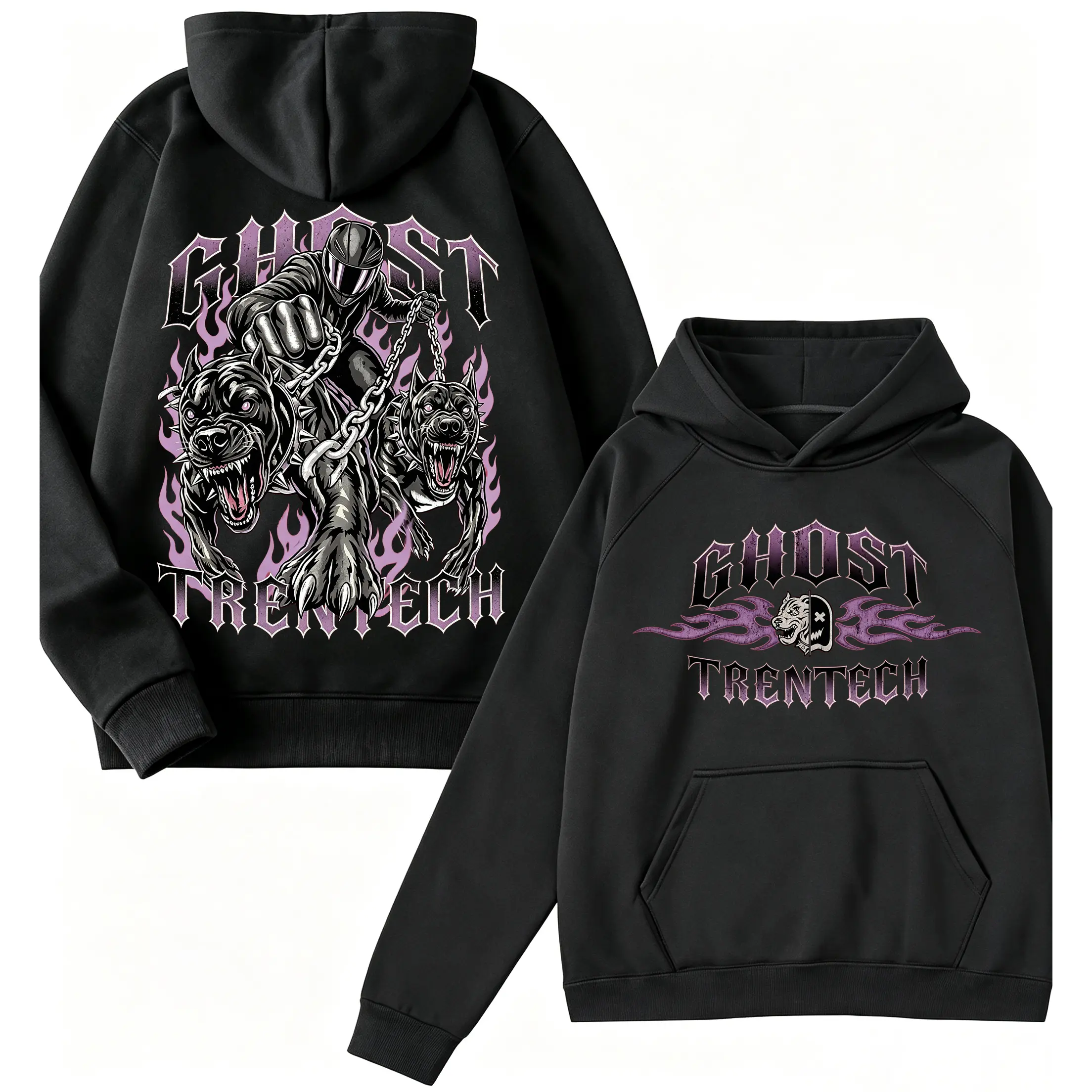 ? ? Vintage Chicago Ghost X Misguided Graphic Hoodie ,Flaming Bull Motorcycle Rider Artwork Hoodie, Urban Motorsport Street Racing Design Hoodie, Retro Biker Culture Apparel, Unisex Menswear Womenswear Top