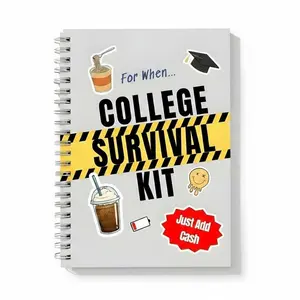 Spiral Notebook College Survival Kit - A5 Size (5.8*8.3 in), 120 Lined Pages, 180g, Fits in Backpacks, Funny Stickers Included, College Freshman Orientation Gift for Students, Birthday Celebrations Party Favor