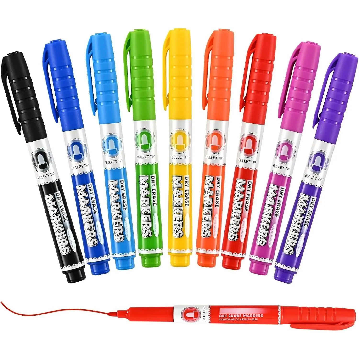 9 Colors Dry Erase Markers - Low Odor, , Slim Whiteboard markers, Medium Fine Tip Whiteboard Pens for Officer, College & , 9 Count