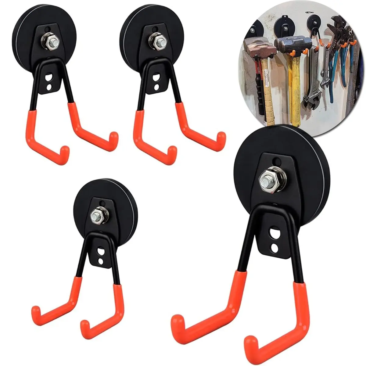 Heavy Duty Magnetic Garage Hooks,2/4 Pack Strong Large Magnet Hook for Power Drill,Garden Tools,Hose,Pegboard,Garage, Workshop,Magnetic Storage Hooks, Metal Organiser Hook for Indoor Outdoor Hanging, Magnetic Base Hook