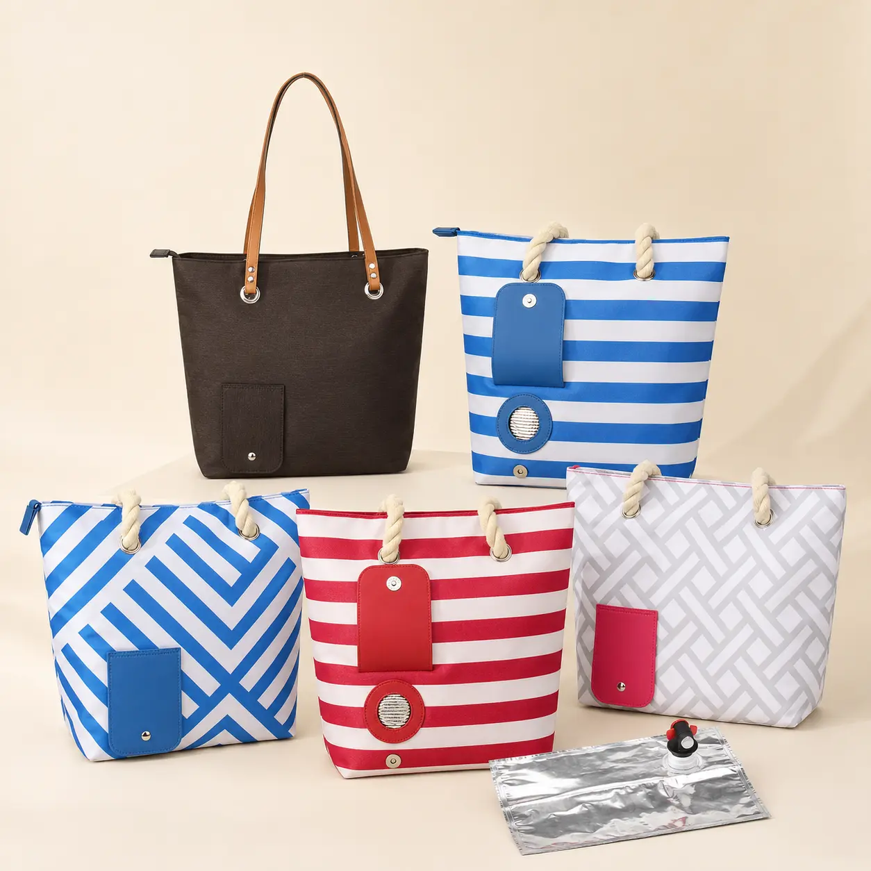Wine Tote Bag With Hidden Dispenser, Zip-Top Purse and Reusable Drink Pouch