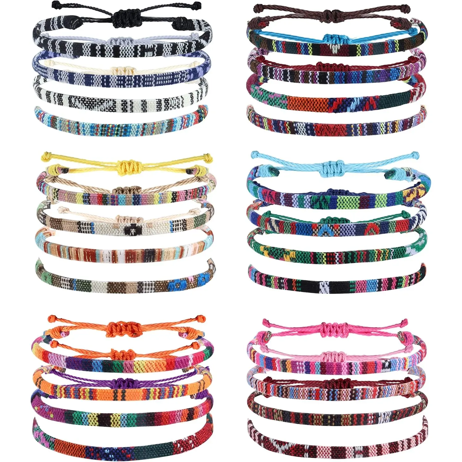 Women's & Men's 24-Piece Adjustable Handmade Braided Beaded Anklets Set, Waterproof Boho Beachwear Jewelry, Colorful String Rope Surfer Ankle Bracelets, Sets for Women