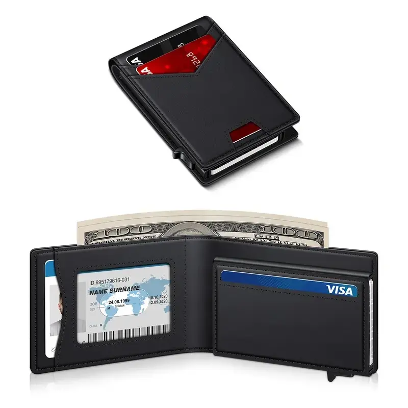 Men's Minimalist RFID Card Holder, Pop-Up Design, Travel Wallet Organizer, No Cash Compartment, Father's Day & Holiday Gift