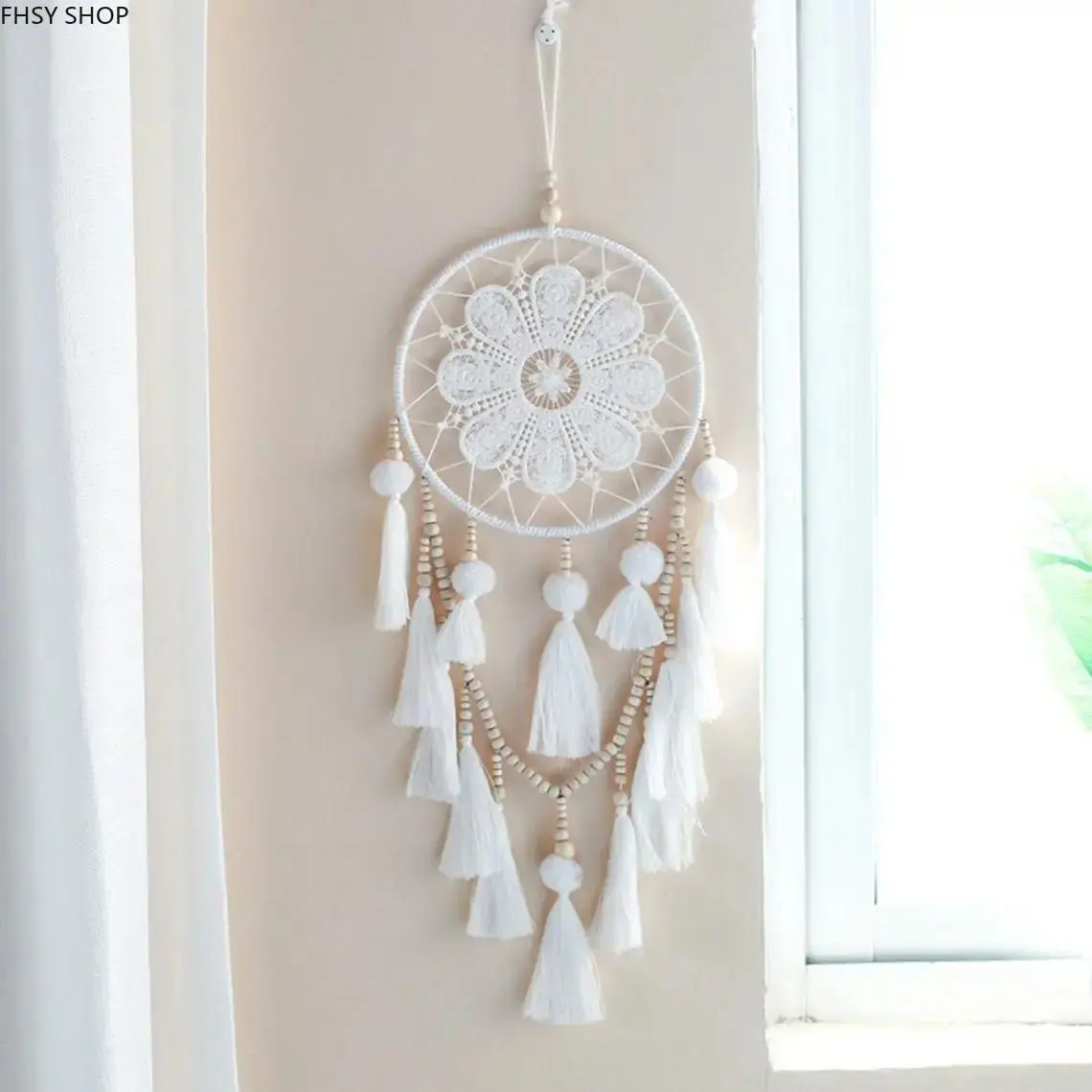 Dreamcatcher Wall Hanging, Lightweight Boho Synthetic Piece with Minimalist White Tassels, Hangable for Indoor Bedroom, Living Room, Dorm