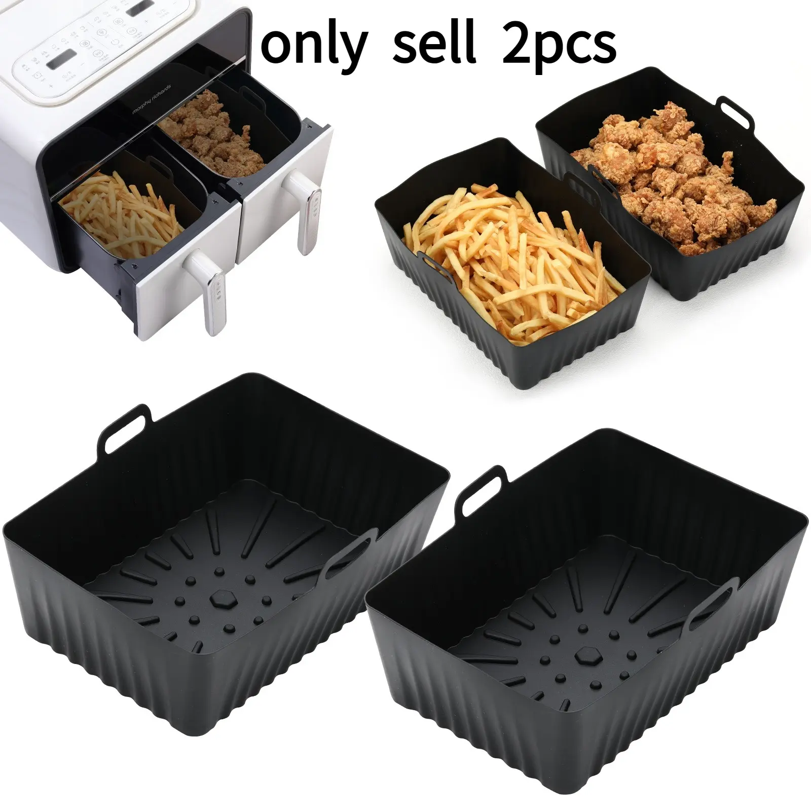 8.46 Inch Silicone Air Fryer Liners Bowl, Reusable Non-Stick Baking Tray, Multi-Purpose Oven & Air Fryer Accessories