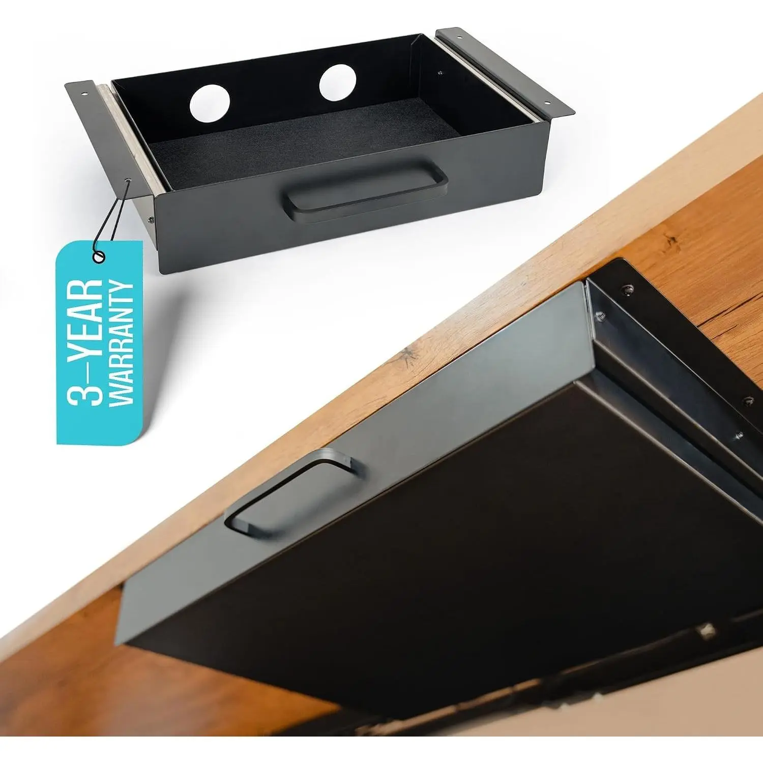 Under Desk Drawer Slide Out Attachment - Carbon Steel Undermount Table Drawer with Cable Management, Pull Out Add-On Storage for Office & Standing Desks (13" x 8" x 2.8")