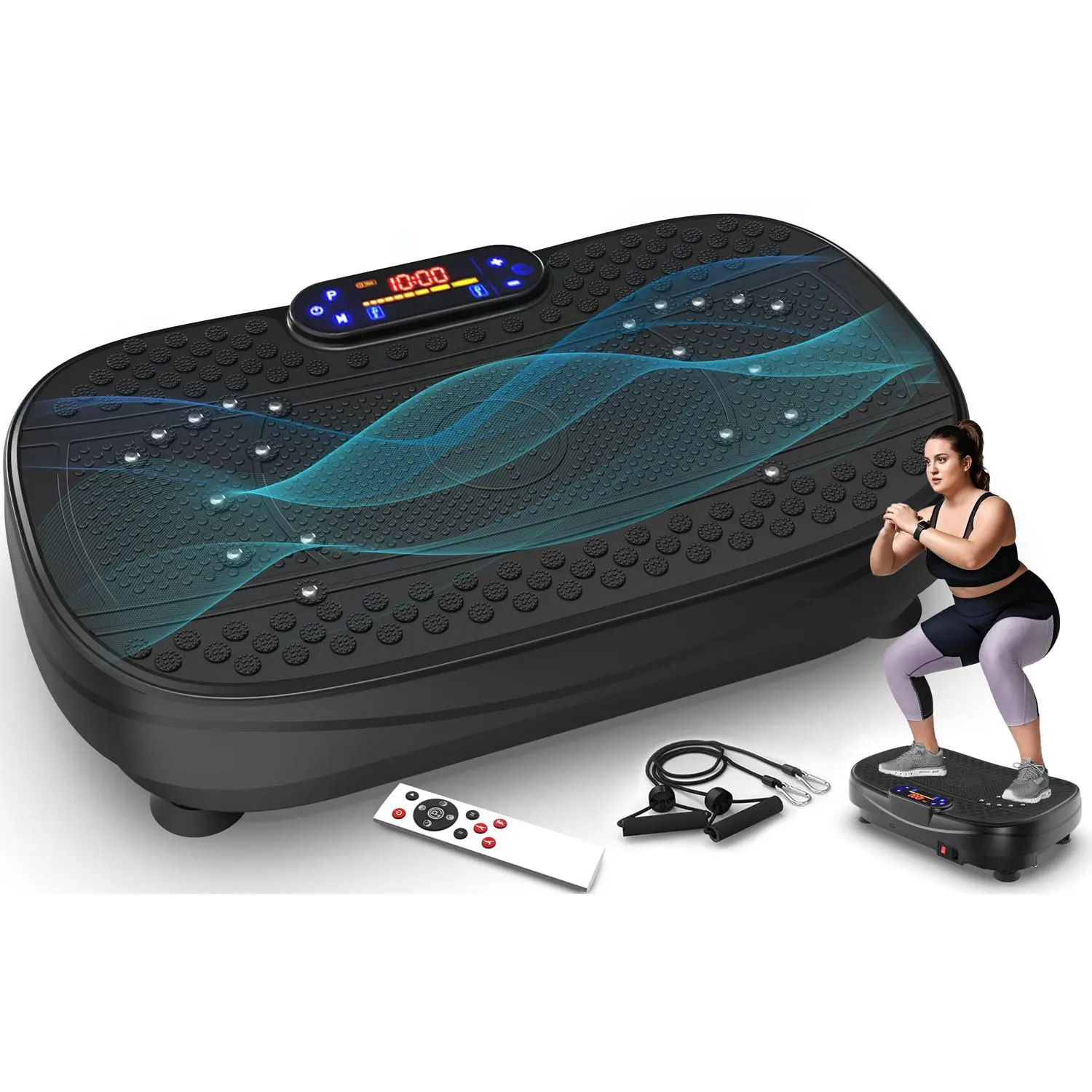 ARCH Vibration Plate Fitness Platform Exercise Machine Whole Body Vibration Trainer for Home Gym Workout Adjustable Speed Levels Compact Portable Black ABS Rubber Steel with Resistance Bands Remote Control, Black Color Options, ABS+Rubber+Steel (Q235