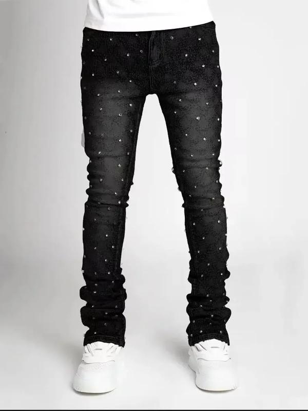 Kyn Apparel Street wear jeans Y2K men and women Harajuku Gothic retro rhinestone retro blue loose jeans pants high waisted