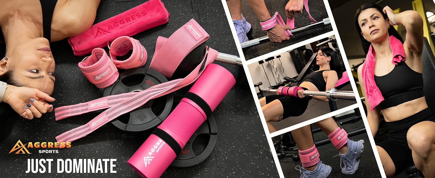 AGS Premium Barbell Pad Set for Hip Thrusts - Squat Pad for Barbell Lunges, Bench Press, with 2 Gym Ankle Straps, Hip Resistance Bands – Gym Accessories for Women with Carry Bag, Towel AGS Premium Barbell Pad Set for Hip Thrusts - Squat Pad for Barbell Lunges, Bench Press, with 2 Gym Ankle Straps, Hip Resistance Bands – Gym Accessories for Women with Carry Bag, Towel
