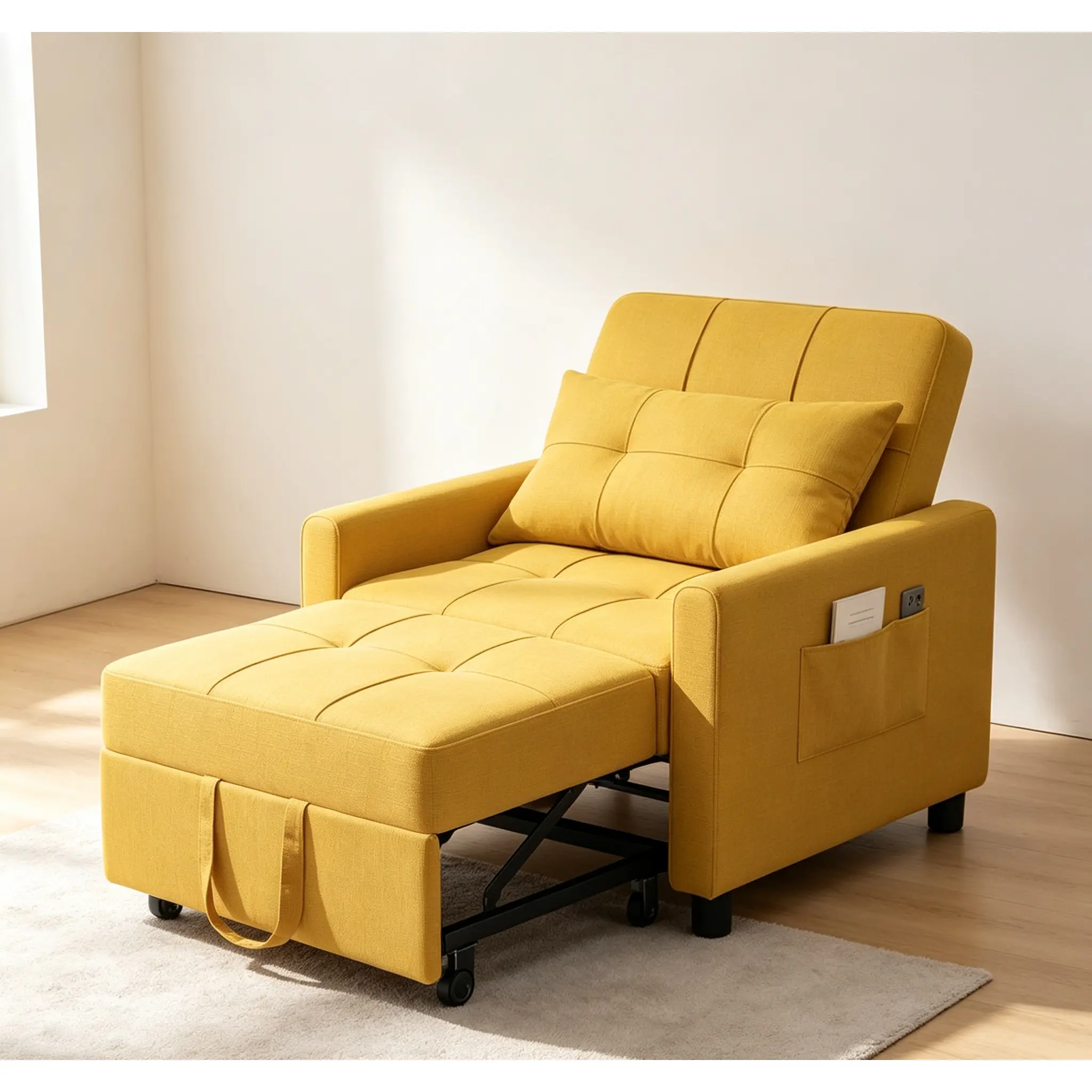 3-in-1 Adjustable Multi-Functional Sofa Lounge Bed, Pull-out Sleeping Bed, Recliner with Adjustable Backrest, Convertible Folding Leisure Sofa, Suitable for Living Rooms, Bedrooms, Offices and Other Small Spaces