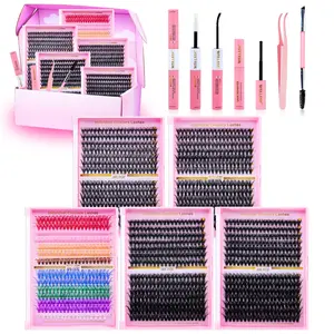 RITALASH 1400pcs D Curl Gift Cluster Lash Kit DIY Individual Eyelashes Large Capacity Lashes Mixed Lengths Soft And Comfortable False Eyelashes Kit DIY at Home with Bond and Seal Tweezer Remover and Brush