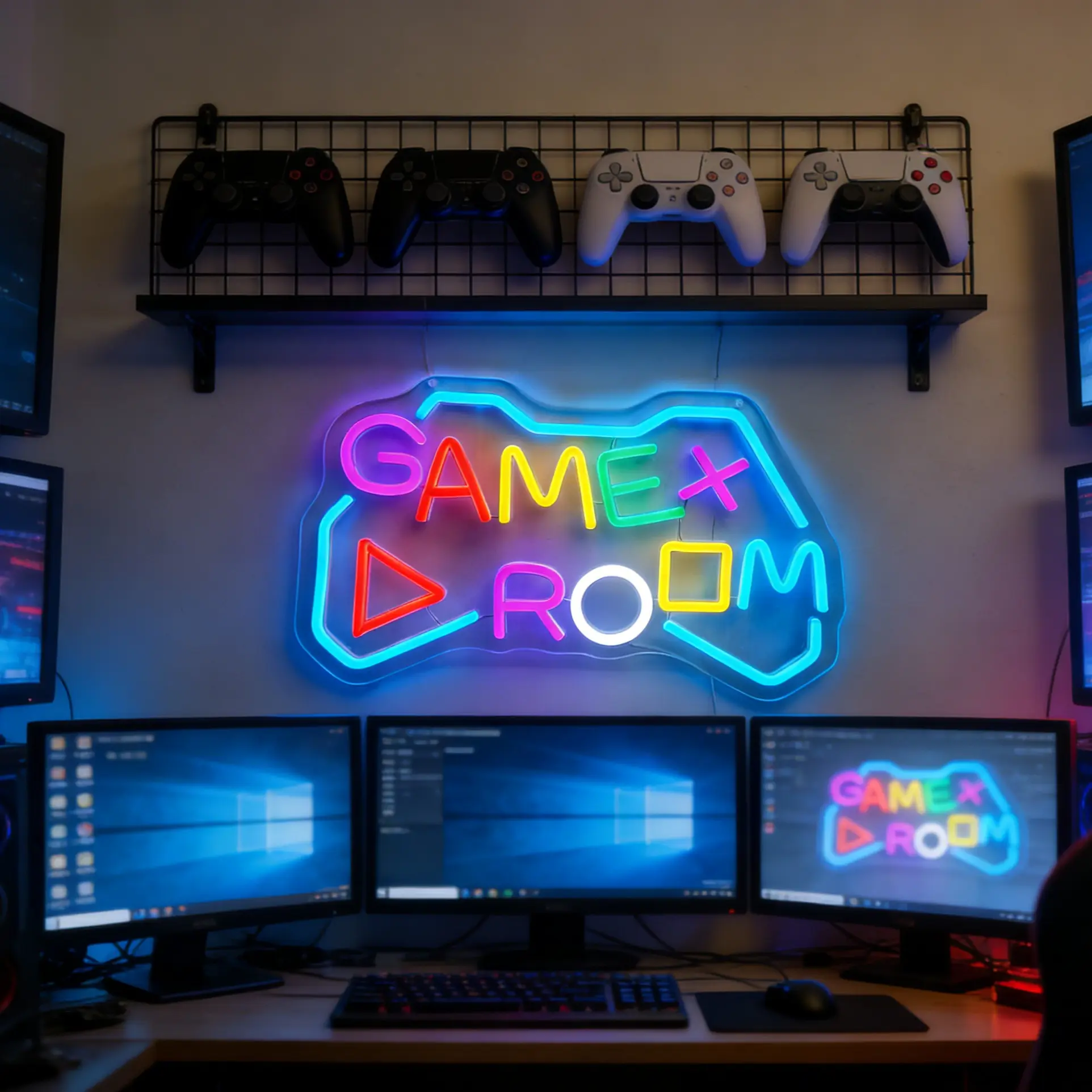 Vibrant 5-Color "Game Room" Neon Light, Decorative Neon Sign, Ice Blue Pink Green White Red, Ultimate Gamer Boy Paradise Room Decor, Focal Wall Art for Home Cinema & Majlis, Theme Atmosphere Creator, Trendy Gift for Men