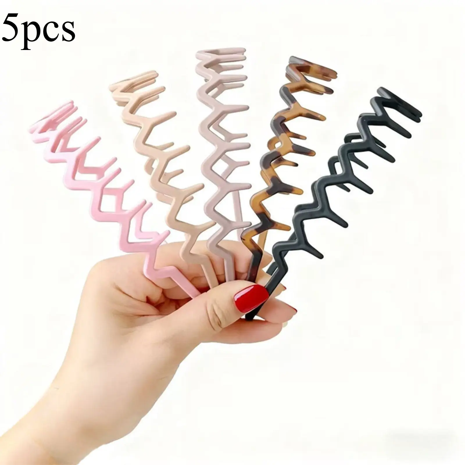 5PCS Zig Zag Tooth Comb Headband Set: Non-Slip Plastic Wavy Hair Hoop for Women Girls, Retro 90s Aesthetic Slick-Back Face Washing Headwear Pack
