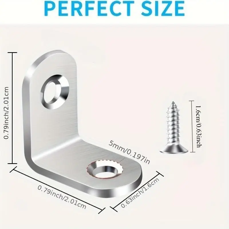 Heavy Duty 90 Pieces Set: Durable L-Shape Brackets (30) and Wood Cabinet Screws (60) for Shelves, Wooden Furniture, Cabinets, and Drawers, Furniture Joint Bracket, Metal Brackets