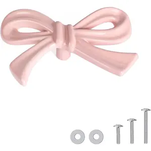 8 Pack Pink Bow Dresser Knobs, Large Decorative Cabinet Drawer Pull Handles for Girls Bedroom and Nursery Room Decor
