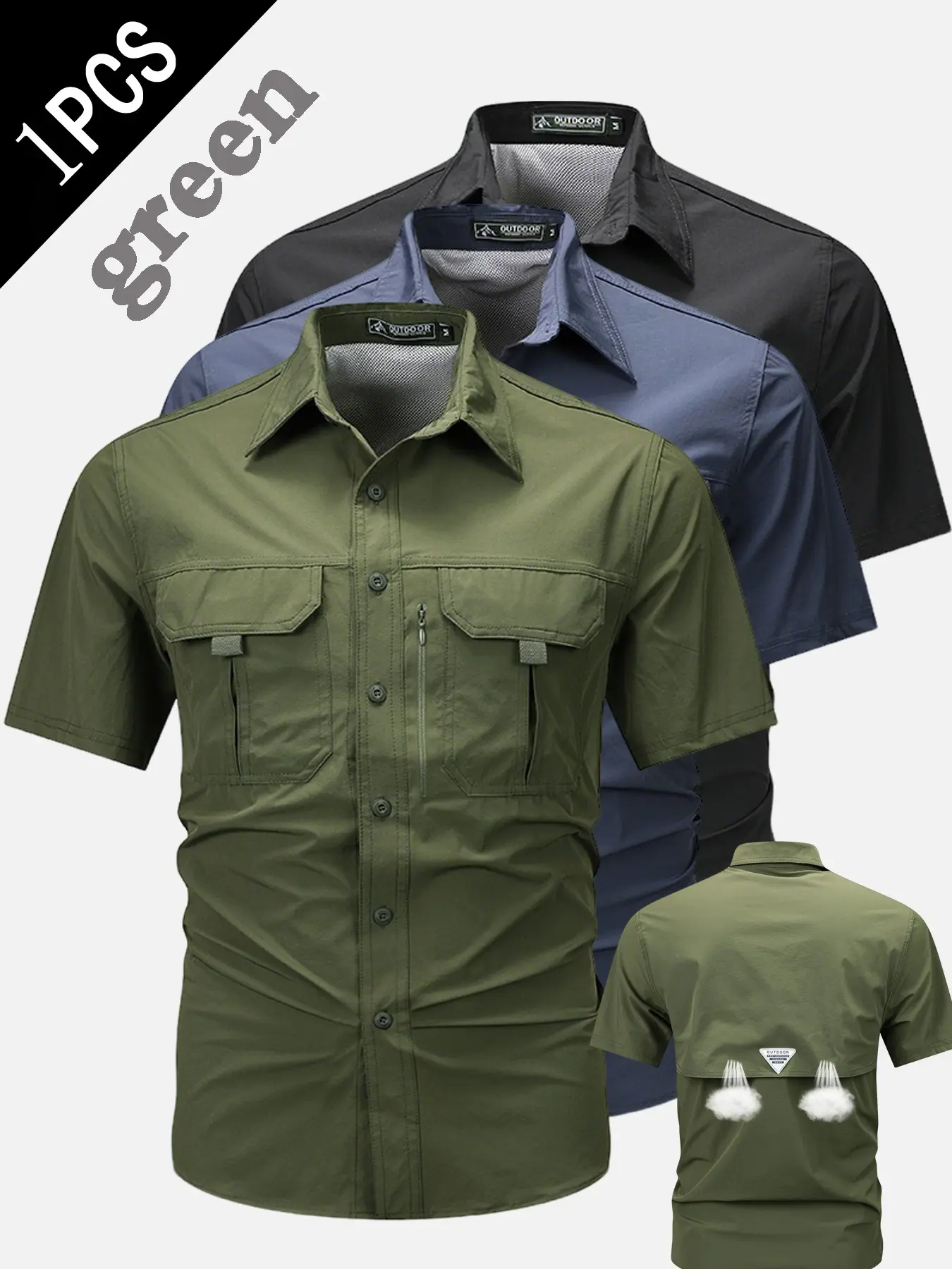 Men's Summer Quick-Dry Short-Sleeve Casual Workwear, Multi-Pocket Tactical Outdoor Breathable Shirt for Climbing, Fishing and Camping
