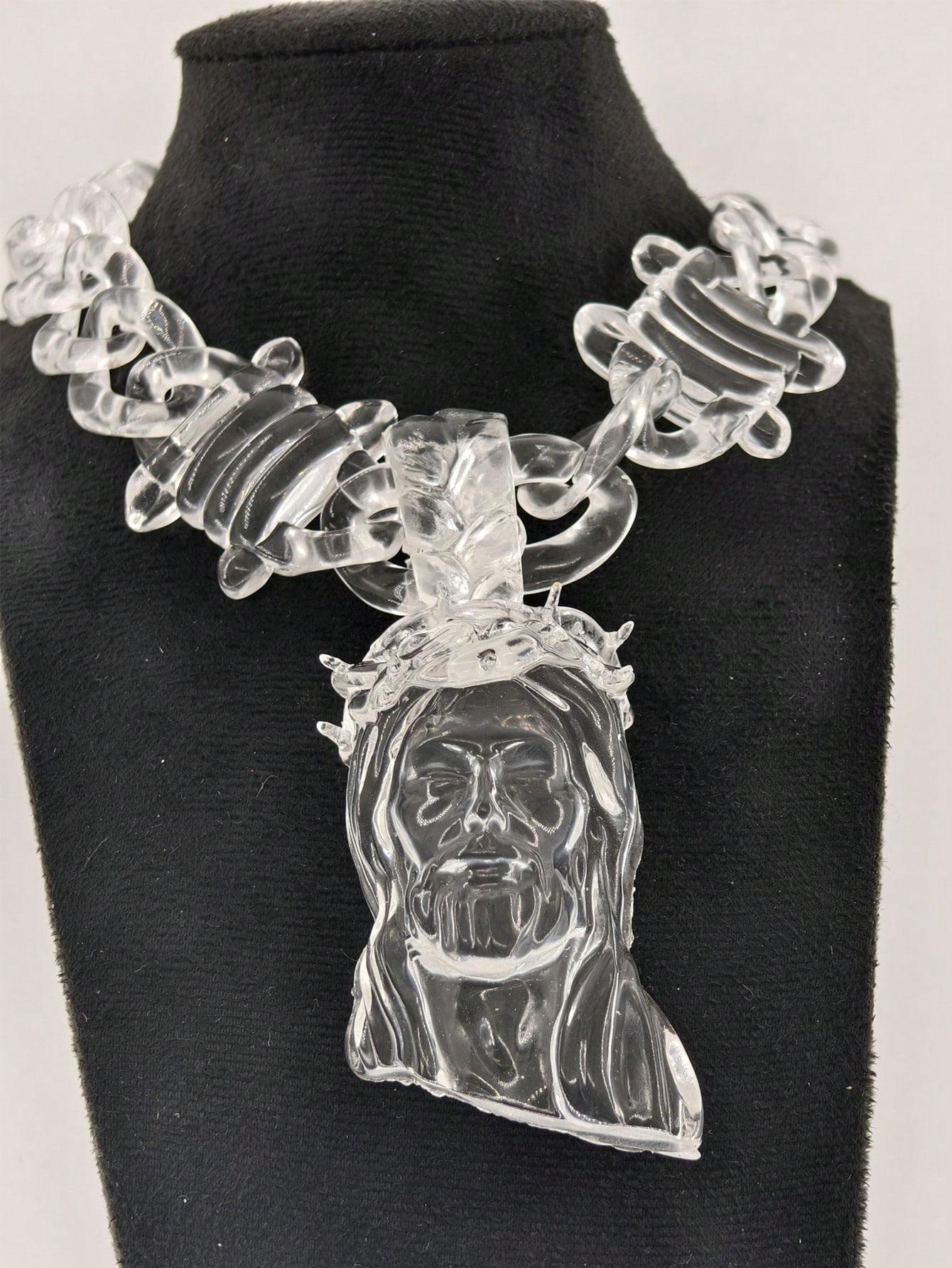 Jesus portrait pendant necklace, featuring a transparent multi-colored acrylic vine chain, suitable for men to wear cross daughter autumn rapper Versatile Heart name Sterling Silver eye stainless steel vintage spiritual woman couple fit daily wear link