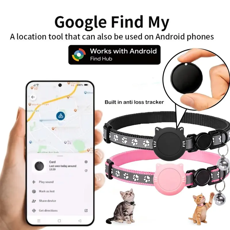 Pet Tracker for Android,Smart Cat GPS Collar Air Tracker tag, Anti loss tracking collar，Google Find My Compatible, Equipped with precise positioning, anti loss alarm, and real-time location sharing functions. Only compatible with Android system