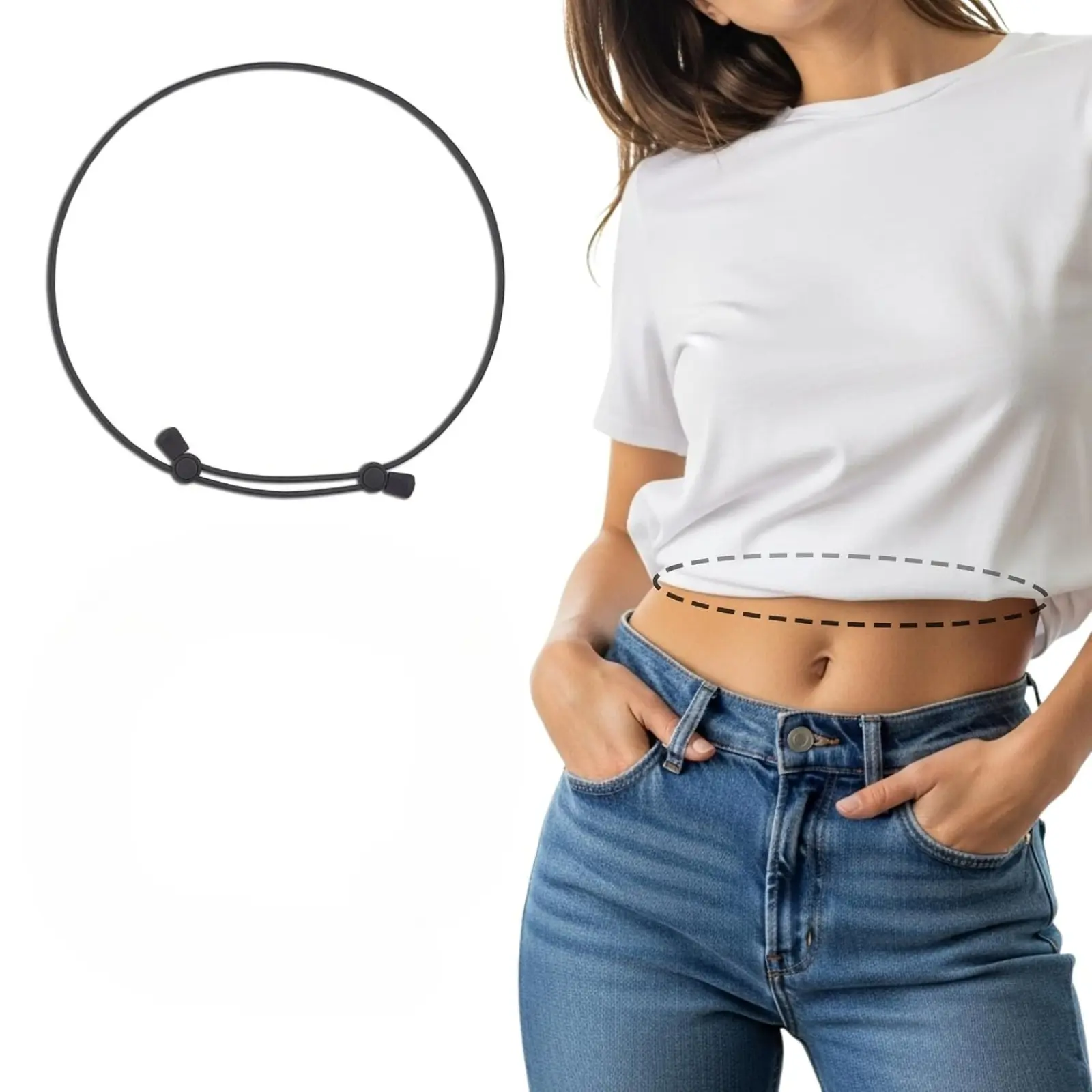 Black Waist Tuck Belts – Adjustable Elastic Shirt Tucking & Cropping Belt for Women’s Sweaters, Tees & Oversized Tops, No-Sew Styling for a Trendy Cropped Look