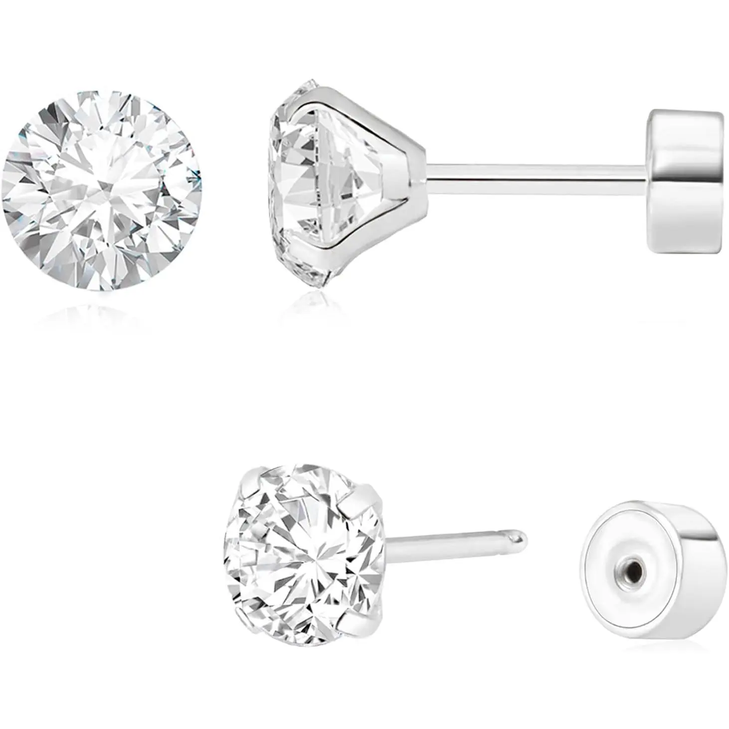 Threadless Flat  Earrings,  14K Real  Plated CZ Stud Earrings | Cartilage Earring | Tragus Helix   | Push in Flatback Earrings for Women Men