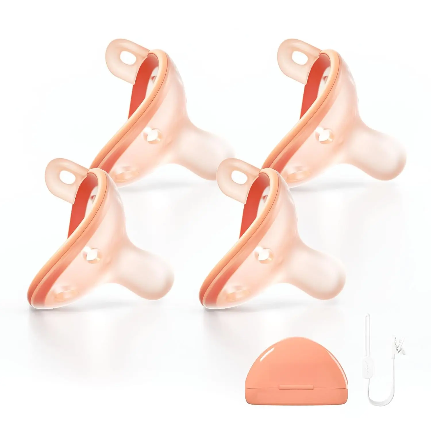 Baby Pacifiers 0-6 Months, BPA-Free Silicone Nipple, Lightweight One-Piece Design, Set of 4, with a Pacifier Chain & Pacifier Case