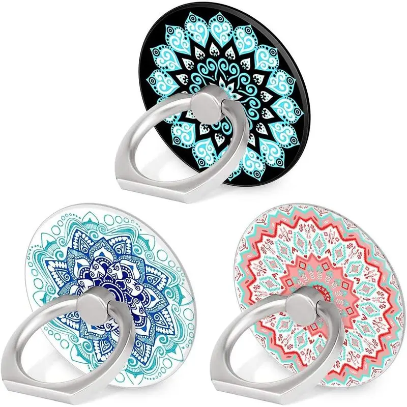3-Piece Mandala Phone Ring Stand Holder Set, 360° Rotate Phone Accessories, Universal Cellphone Finger Grip Mount Compatible with Smartphones and Tablets