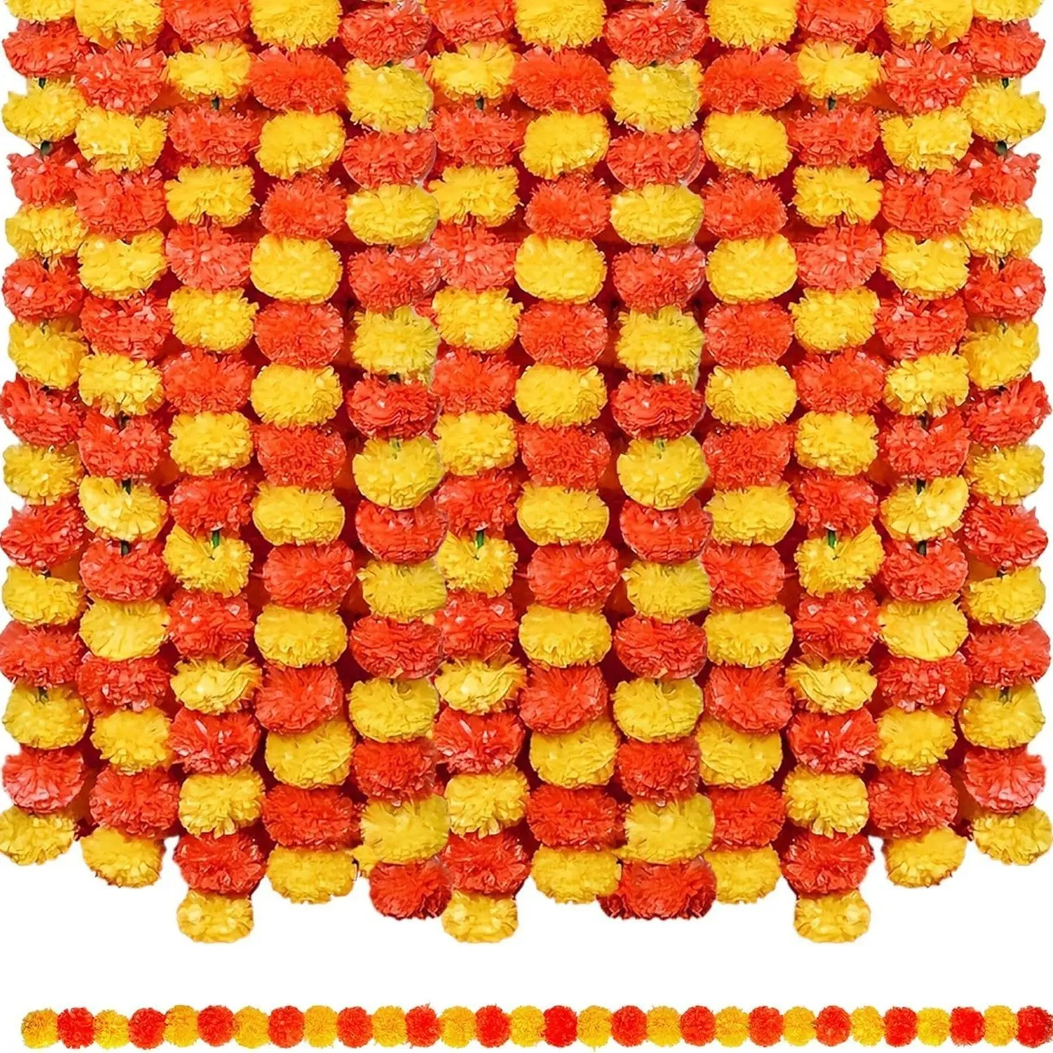 Halloween Decoration Wreath String Artificial Marigold, Mexican Day of the Dead Plastic Fake Flowers, Home Decor, Plastic Hanging Decorations