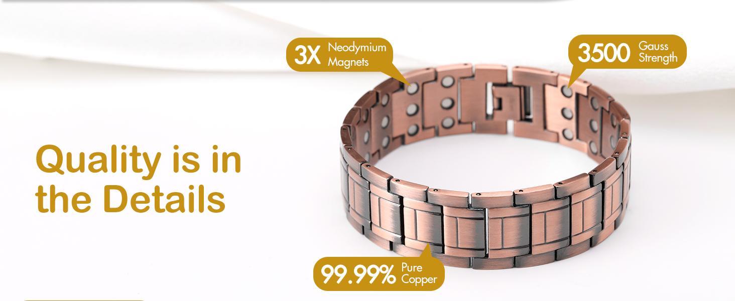 Copper Bracelet for Men,Unique Folding Clasp Wristband Brazaletes with Adjustment Tool and Jewelry Gift Box Elegant Minimalist Bangle Adjustable Cuff
