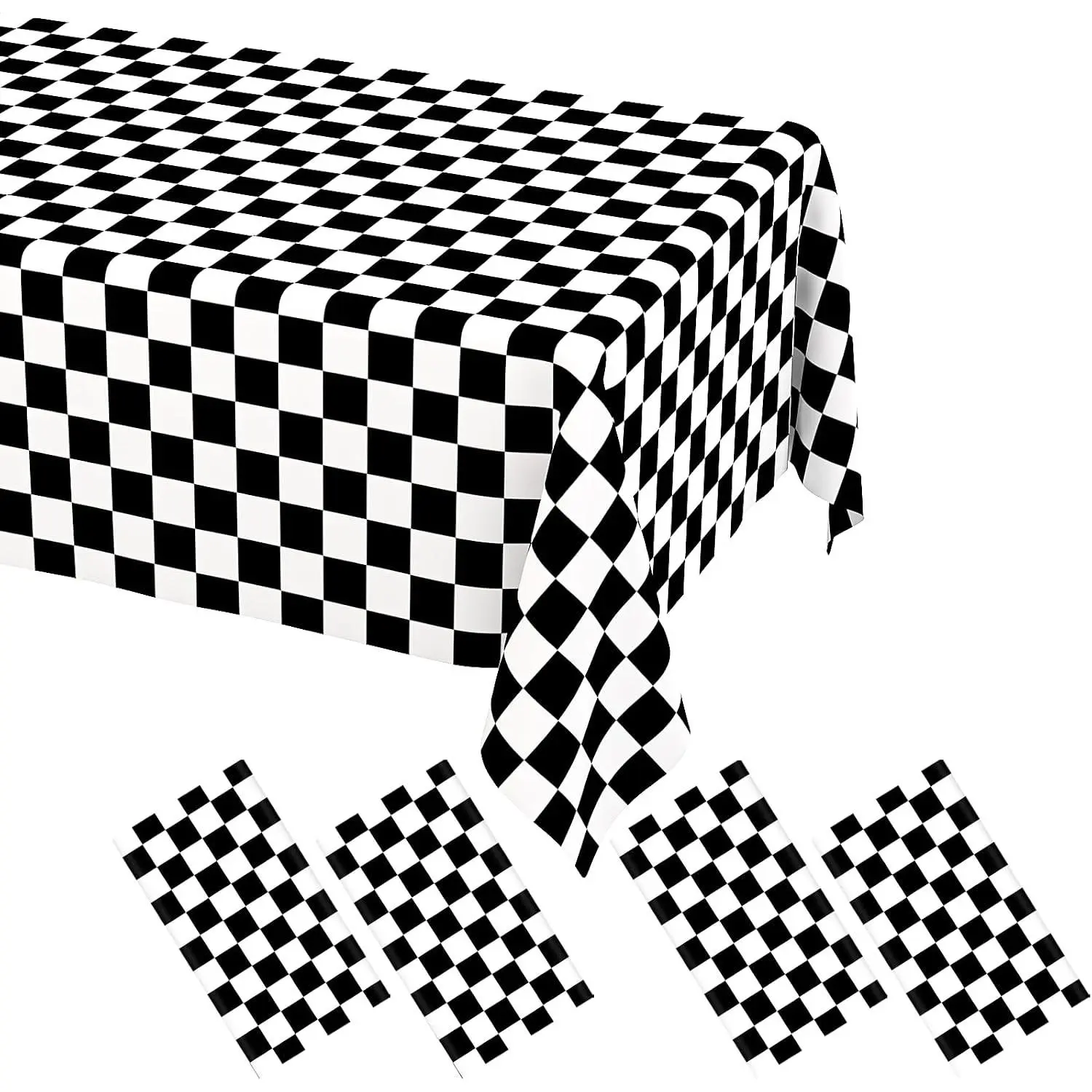4 Pack Black and White Checkered Disposable Tablecloth Race Car Theme Party Table Cloth, Black checkered tablecloth for Race Car Theme Birthday, Outdoor Picnic Parties Decorations, 54 × 108 Inch