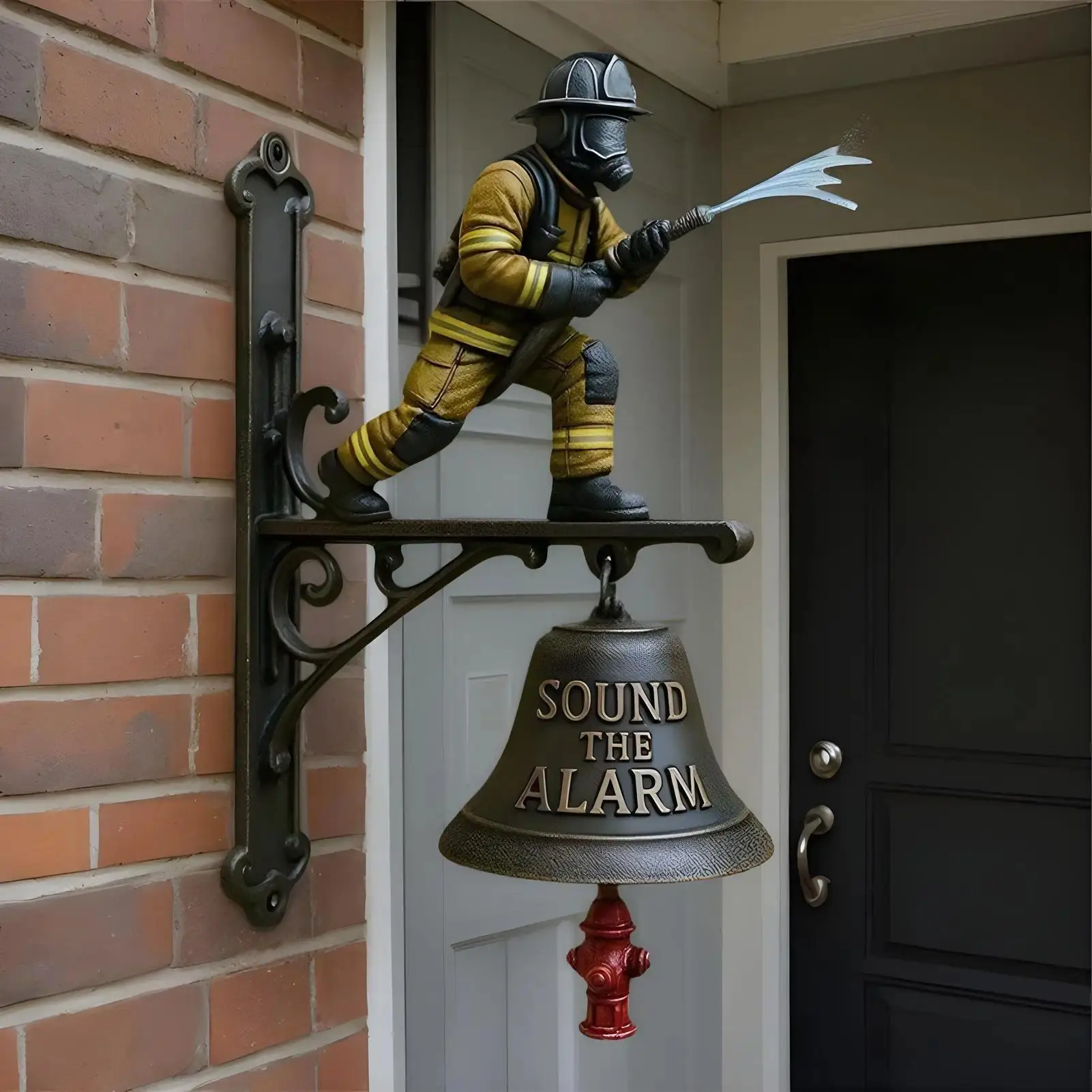 Vintage Doorbell 1 Set - Rustic Bell Shape Farmhouse Chime, 25cm/9.84in Loud-Ringing Wall-Mount, Matching Screws, Firefighter-Style for Indoor/Outdoor Home Entryway Decor, Holiday Gift